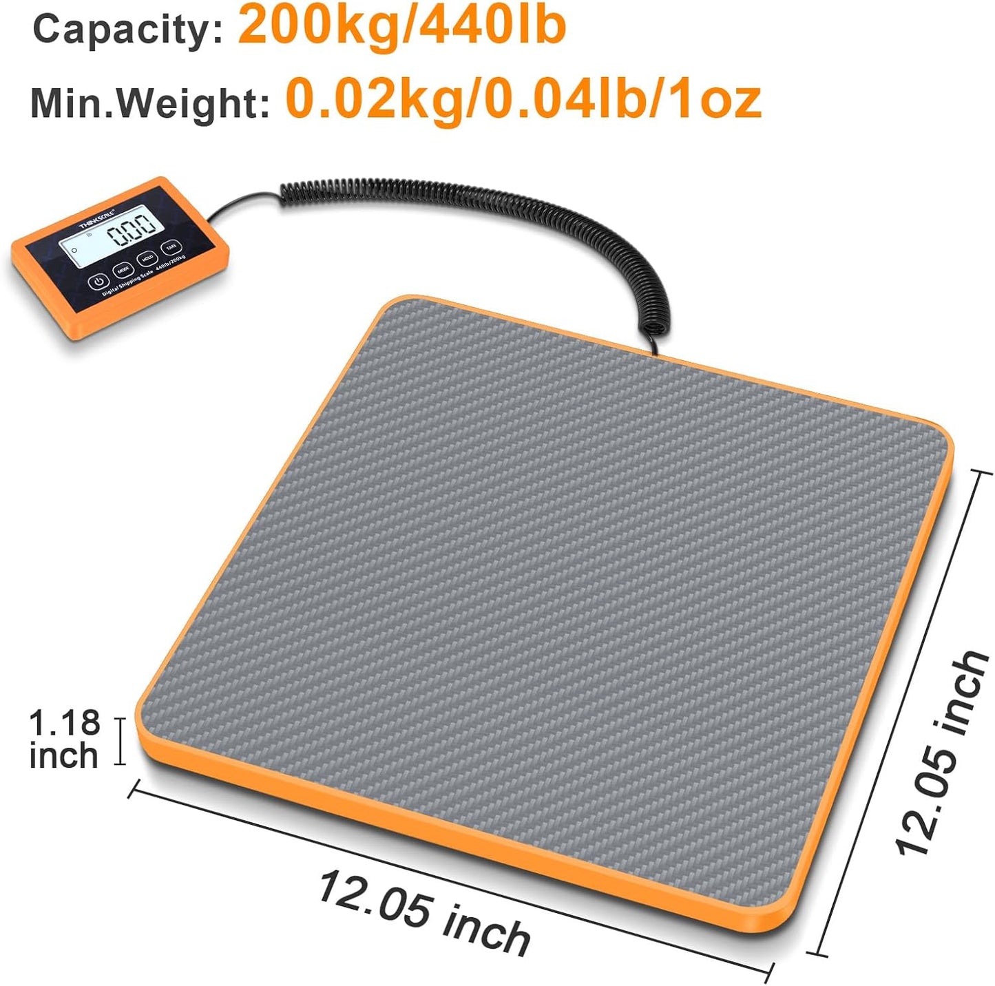 THINKSCALE Shipping Scale - 440lb Capacity Precision Postal Scale for Packages & Luggage | Battery & AC Adapter Included