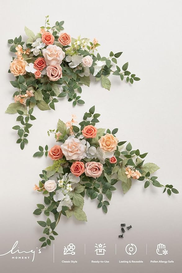 Ling's moment 2pcs Wedding Flowers Garland Artificial Floral Swag Arch Decorations Greenery Arrangements Blush & Pink Ceremony Reception Garden Easel Wall Entryway Outdoor Board(NOT Include Sign)