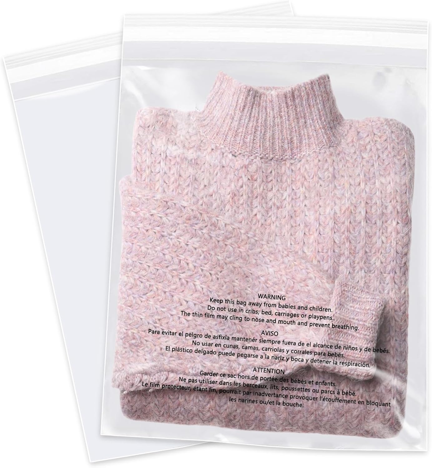 Skiennix Clear Poly Bags | 12" x 15" (100 Count) - Self-Seal with Suffocation Warning for Clothing & FBA