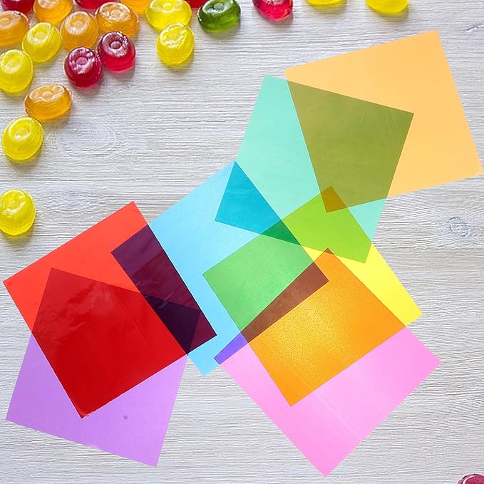 LALAFINA 84 Sheets Colored Cellophane Sheets for DIY Crafts Transparent Decorative Wraps with Vibrant Colors Paper for Candy and Handmade Projects