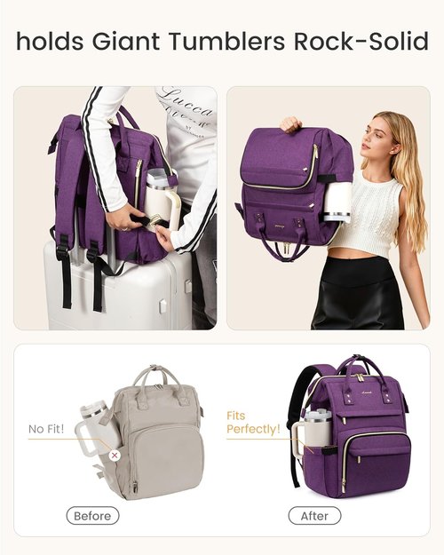 LOVEVOOK Laptop Backpack - Waterproof Travel Purse with Tumbler Holder | 18-Inch Rose Purple Design