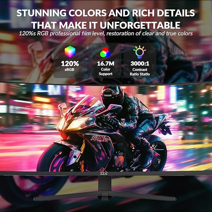ZZA 49-Inch Ultra-Wide DQHD Curved Gaming Monitor | 5120x1440, 1500R, 165Hz, AMD FreeSync, 120% sRGB, Height Adjustable, HDMI 2.1/DP 1.4 Wall Mountable- Black