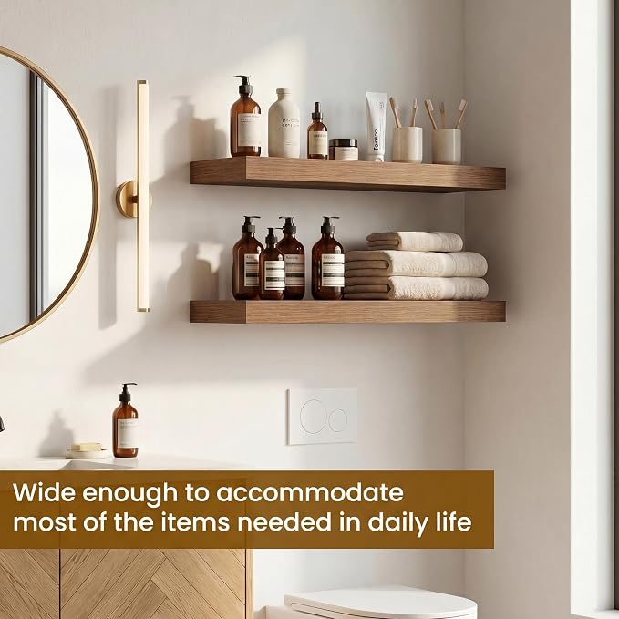 Dreamland 18" Floating Shelves, Rustic Wooden Black Wall Shelves for Bathroom|Bedroom|Kitchen, Deep Wall Mounted Book Shelf, Wood Storage Display Shelf for Home Decor, Set of 2