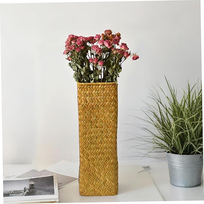 Rattan Vase, 12x4 Inch Tall Floor Vases, Rustic Rattan Decor for Weddings Home Office Cafe Table Centerpiece