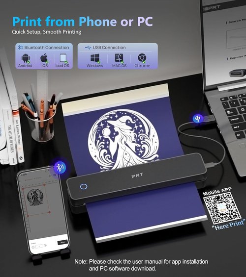 MT660 Wireless Tattoo Stencil Printer - Portable Bluetooth Thermal Machine with 10 Stencil Papers & USB-C Cable
