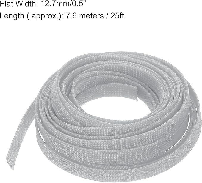 uxcell PET Expandable Sleeving 25ft 1/2" Gray Cable Management Sleeve Cord Organizer for Wrap Protect Cable