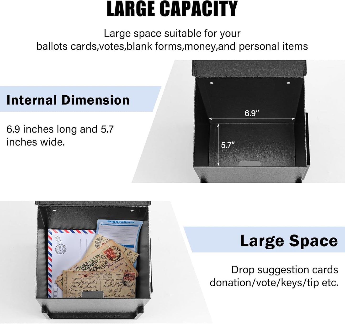 Xydled Donation Box - Key Lock Acrylic Sign Holder & Metal Ballot Drop Box | 8.9''x7.1''x6.3'', Black