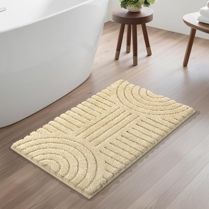 SHACOS Boho Bathroom Rugs 24"x36" Extra Soft Absorbent Microfiber Bath Mats Home Decor Non Slip Bath Rugs Machine Washable Shaggy Carpet for Bath Room Floor Shower Bathtub, Beige 2' x 3'