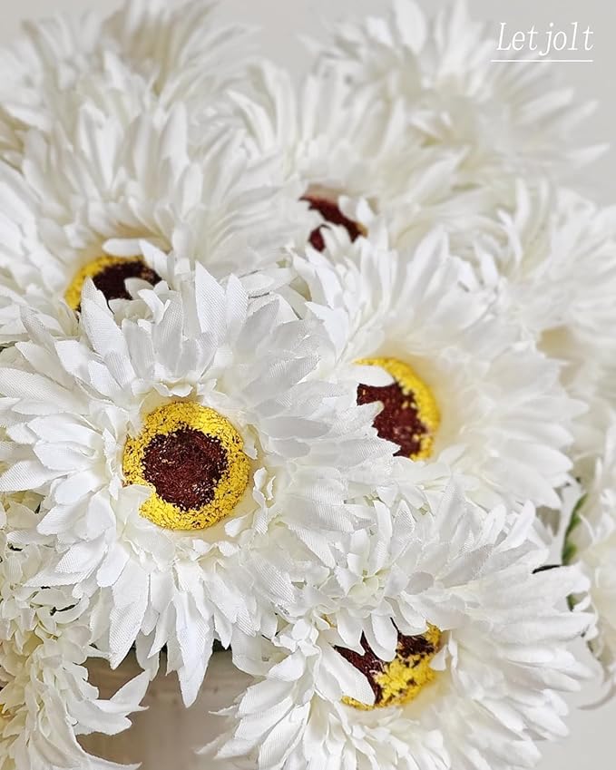 Letjolt Artificial Gerbera Daisy Flowers African Daisy White Silk Flowers Home Decorations Faux DIY Bouquet for Wedding Engagement Centerpieces Arrangements