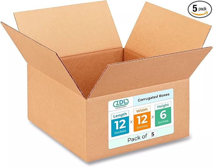 Medium Moving & Shipping Boxes 12 x 12 x 6 inches (5-Pack) - Extra Strength 200 lb vs Regular - Corrugated Packing Boxes for Moving Medium Volume - Box for Shipping by IDL Packaging