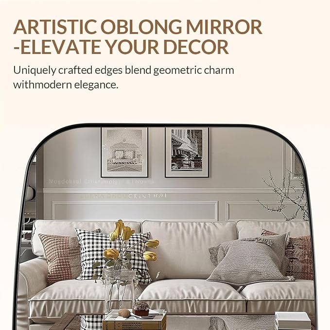 ANDY STAR Brushed Nickel Bathroom Mirror, 30x40” Oblong Mirror with Stainless Steel Metal Frame, Silver Oval Vanity Mirror for Over Sink, Modern Anti Rust Wall Mounted