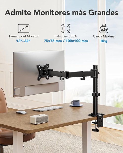 HUANUO Monitor Mount - Adjustable Arm for 13”-32” Monitors Up to 17.6 lbs | C-Clamp & Grommet Base