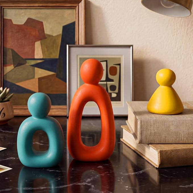 Youyole 3 Pcs Mid Century Modern Decor Abstract Family of 3 Figurines for Shelf Sculpture Love Home Decorative Accents Abstract Decorative Statue for Shelves Living Room Office Table Decorations