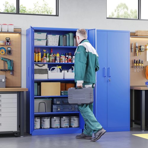 Letaya Metal Garage Storage Cabinets - Lockable Steel Tool Cabinets with Adjustable Shelves | Blue Finish