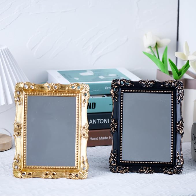 Funerom Vintage Decorative Mirror, Wall Mounted & Tabletop Makeup Mirror ，Rectangular(Black, 8.8 x 6.8 inch)