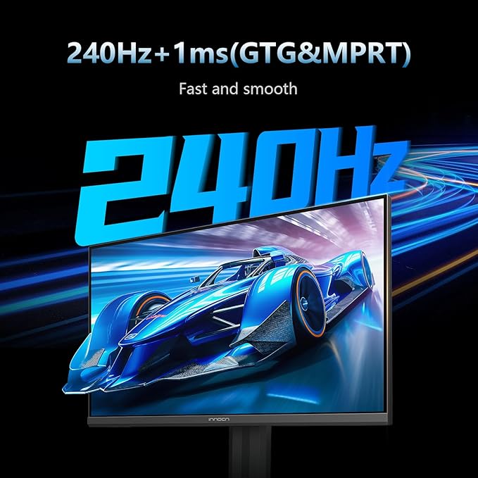 INNOCN 24.5" Monitor 1920 x 1080p 240Hz 1ms Gaming PC Computer IPS Display HDR400 HDMI, DisplayPort, Height/Pivot Adjustable Stand, Mountable, Black - 25G2H Plus