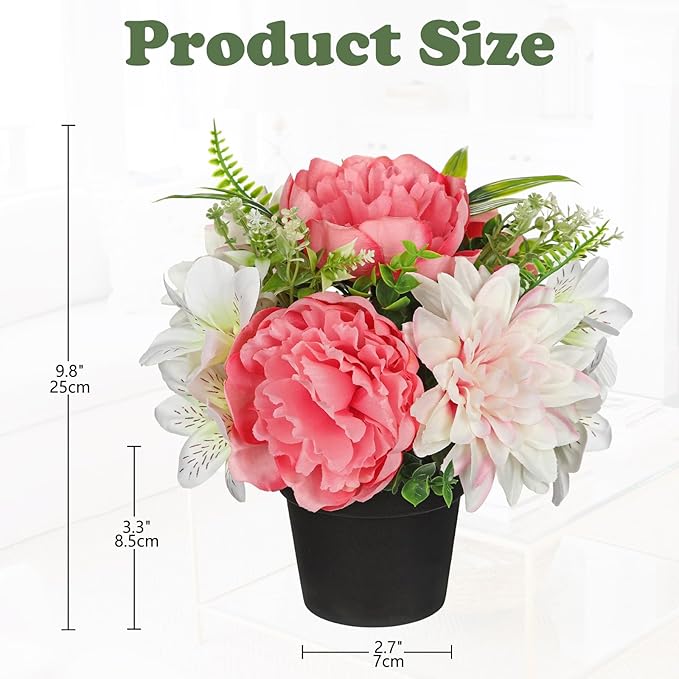Hot Pink Artificial Flowers Small Fake Flowers in Vase Peonies Dahlia Tiger Lily Potted Silk Flower Arrangements Faux Plants & Flowers Home Bathroom Kitchen Table Centerpieces Desk Decor