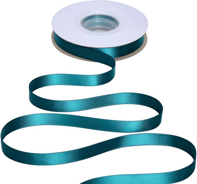 YAMA Teal Double Faced Satin Ribbon, 1/2 Inch 25 Yards, Teal Satin Ribbon for Gift Wrapping Crafts Hair Bows Wedding Party Decoration