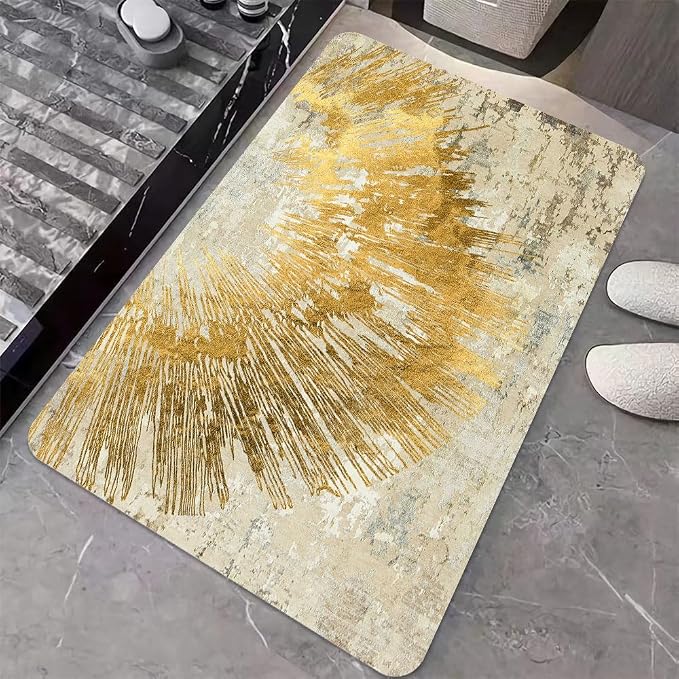 Diatomaceous Earth Bath Mat,Abstract Art Golden Sun Non-Slip Volume Super Absorbent Fast Drying for Bathroom Kitchen Door mat,Eco-Friendly Easy to Clean 17×27.5Inch (43 * 70cm)