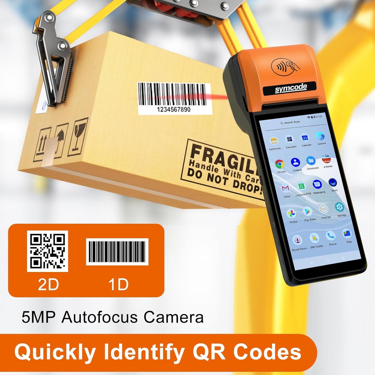 Symcode Mobile POS Terminal - High-Resolution Handheld Receipt Printer | Android 8.1, 4G, WiFi, Bluetooth, NFC