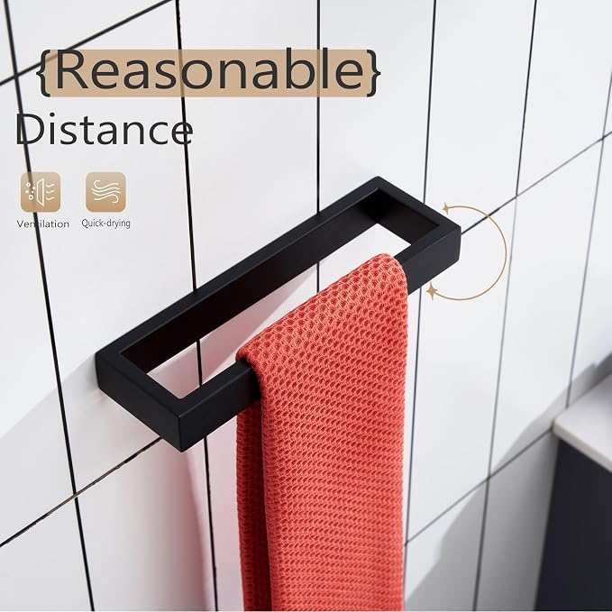 KOKOSIRI Towel Ring Matte Black Hand Towel Bar Holder 9-Inch Kitchen Rack Stainless Steel for Bathroom Hardware Wall Mounted, 1 Pack B4008BK-L9