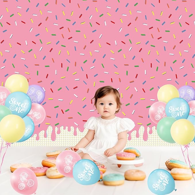 4 Pack Ice Cream Tablecloth, Ice Cream Birthday Party Decorations, Sprinkle Donut Table Cover for Girls Sweet One Birthday Party Decorations, 54 X 108 Inch