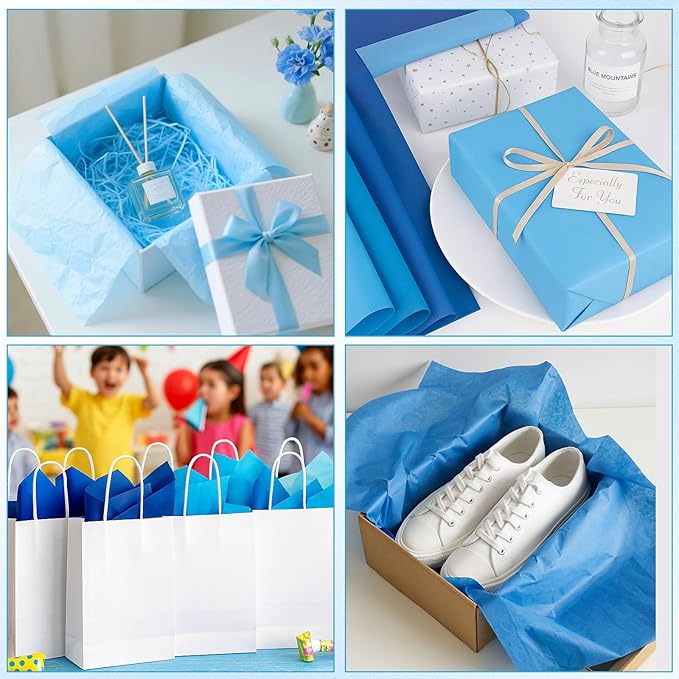 Shindel 200 Sheets Blue Tissue Paper Bulk, 20x28 Inch Blue Wrapping Paper for Christmas Gift Bags DIY Crafts Party Decorations Flower Bouquets