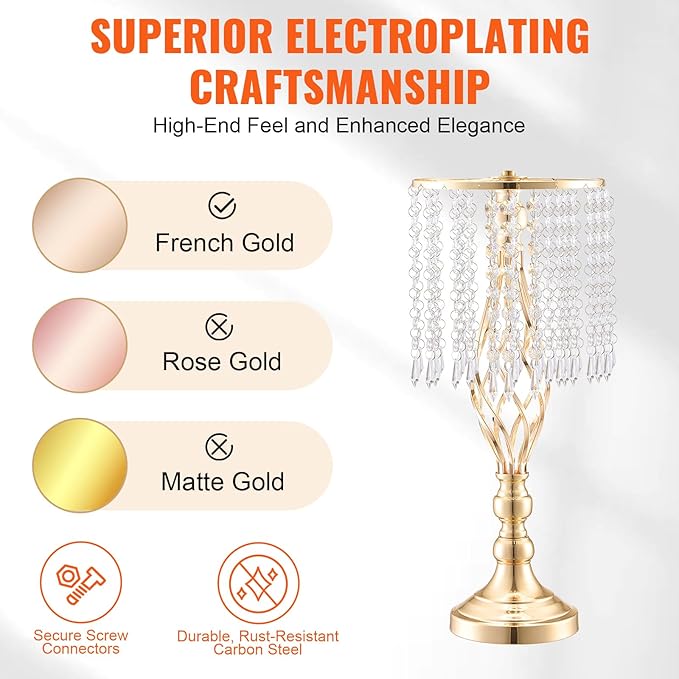 VEVOR Metal Wedding Centerpiece Gold,Crystal,12PCS 49cm/19.3”
