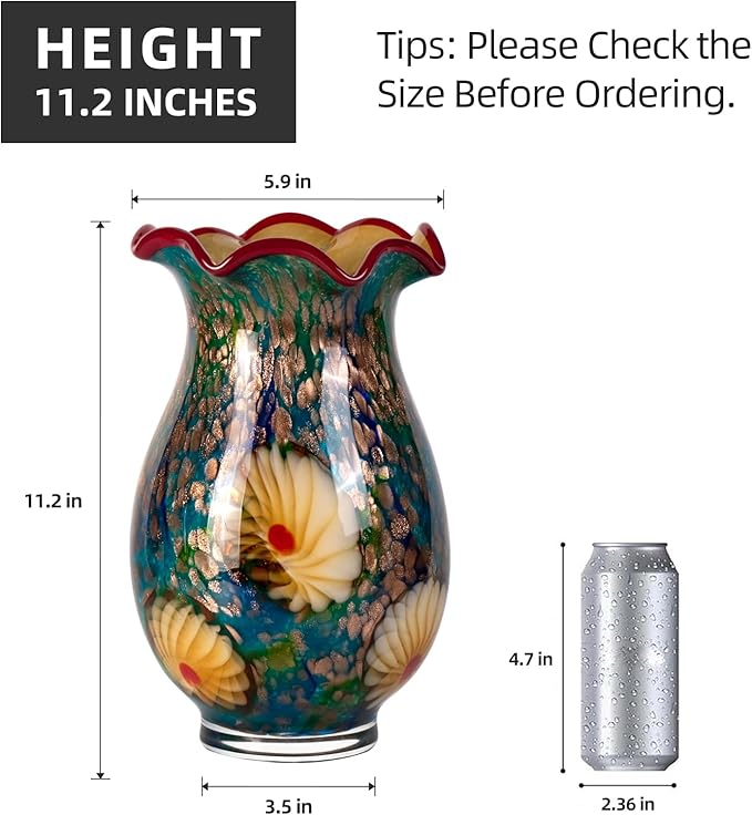 KAMMAK Colored Glass Vase, Beautiful Hand Blown Decorative Vase, Modern Art Vase for Flower Mantle Dining Table Centerpiece, Entryway Living Room Wedding Decoration, ZSLX002