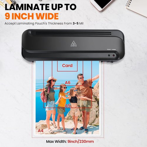 CAREGY 9-Inch Thermal Laminator Machine - Easy Document & Photo Lamination for Home & Office - Black