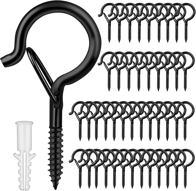 Q Hanger 35 Pcs Screw-in Hooks for Outdoor String Lights, Swivel Hanging Basket Patio Light Hooks with Safe Buckle Screw in Planter Eye Hooks for Wall Ceiling