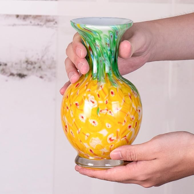 KAMMAK Colored Glass Vase, Beautiful Hand Blown Decorative Vase, Modern Art Vase for Flower Mantle Dining Table Centerpiece, Entryway Living Room Wedding Decoration, HR003