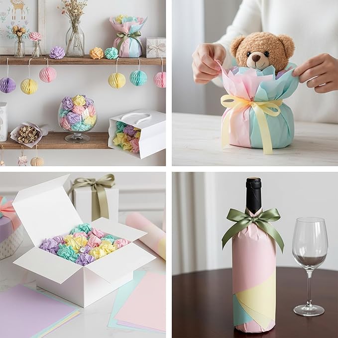 Qilery 500 Sheets Rainbow Pastel Tissue Paper Bulk for Gift Bags 15 x 20 Inch Acid Free Macaron Packaging Wrapping Decoupage Paper Sheets for Christmas Wedding Decoration DIY Flowers, Pom Poms, Crafts