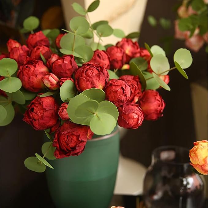 Silk Flower Artificial Peony Flowers Bouquet Centerpieces for Tables Vase Wedding Decorations Flower Arrangement Props Artificial Peony Flowers with Stems
