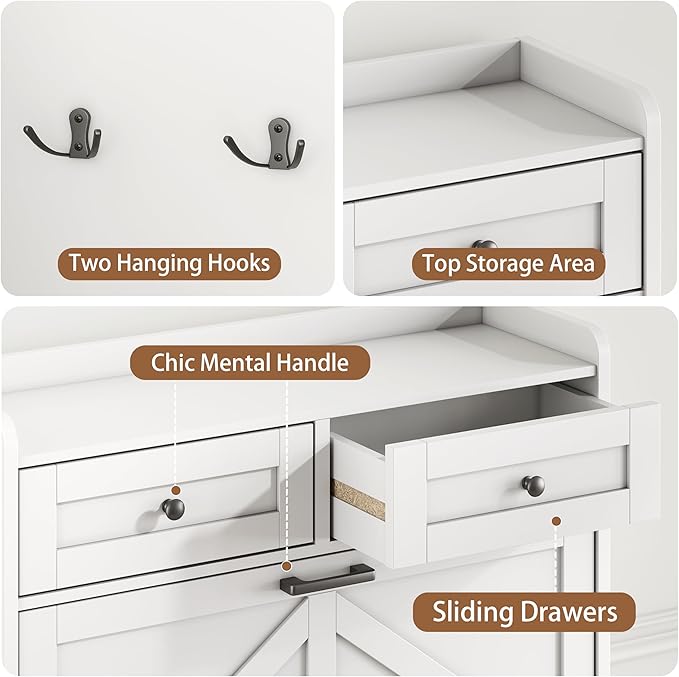 Shoe Cabinet with 3 Flip Drawers & 2 Top Drawers, 57" Tall Freestanding Narrow Wooden Shoe Storage Organizer for Entryway, Hidden Slim Shoe Rack for Front Door Entrance, Hallway, Living Room, White
