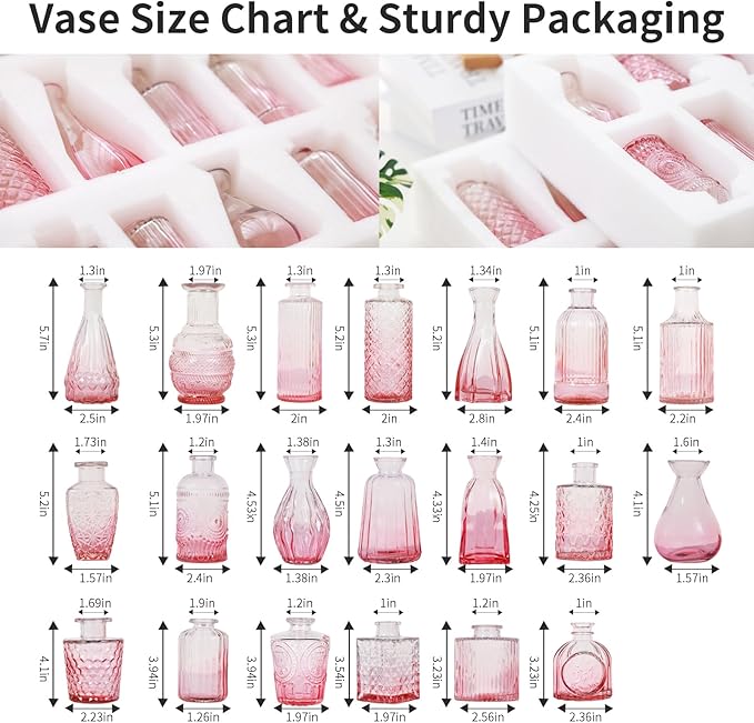 Pink Glass Bud Vases Set of 20, Small Flower Vases for Wedding Centerpieces,Pink Bud Vases in Bulk Glass Vase for Table Decoration,Home Decor (Pink-20pcs)