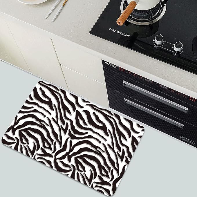 Diatomaceous Earth Bath Mat,Black and White Zebra Print Non-Slip Volume Super Absorbent Fast Drying for Bathroom Kitchen Door mat,Eco-Friendly Easy to Clean 17×27.5Inch (43 * 70cm)