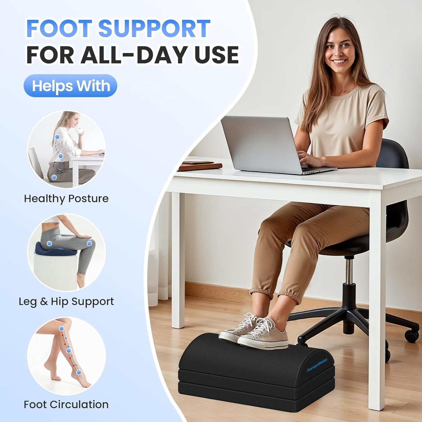 TranquilRelax Memory Foam Seat Cushion - Tailbone Pain Relief & Back Support | Black