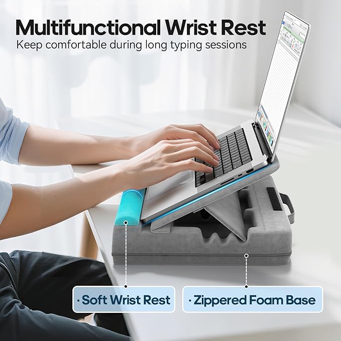 Heyife Laptop Desk for Lap with Cushion, Computer Lap Desk Laptop Pillow for Couch, Bed, Car, Adjustable Computer Pillow Stand As Carrying Case for up to 15'' PC/Mac, Tablet, iPad, Kindle, Gray