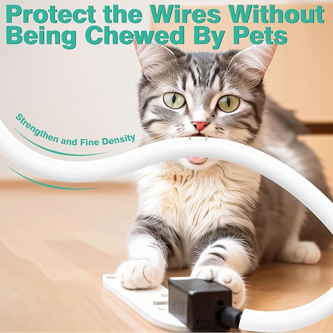 UOMTFAI Dog and Cat Cord Protector 25ft - 1/2inch, Flexible Cable Sleeve for Easy Cord Management, Protects Cables from Pets Chewing, Ideal for USB, Power, Audio and Video Cords - White