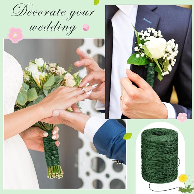 Syhood 1345 Feet Floral Vine Bind Wire Rustic Wrapping Wire for Flower Bouquets(Deep Green)