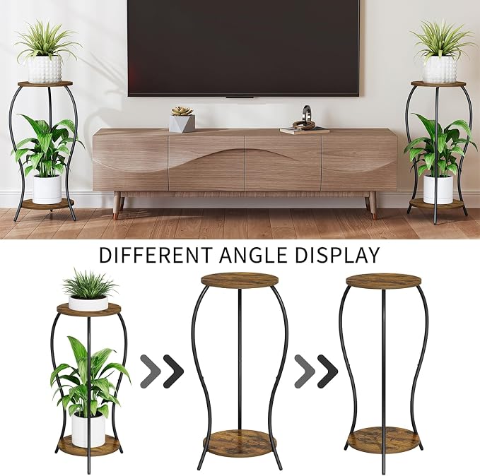 Plant Stand Indoor, 2 Tier Round Tall Plant Stand, Flower Pot Stand, Plant Shelf Rack, Corner Plant Stand for Planter Garden Balcony Patio Living Room, Retro