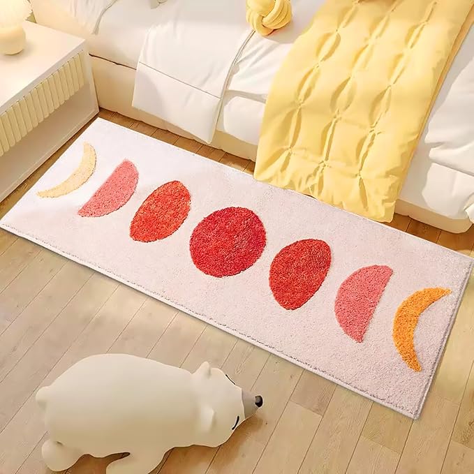 UKELER Bohemian Laundry Room Rug Non Slip Boho Kitchen Rug Runner Soft Fluffy Accent Bedroom Bedside Rugs Living Room Rugs Washable Absorbent Bath Mat for Bathroom, Tub, Beige, 60x20 Inch