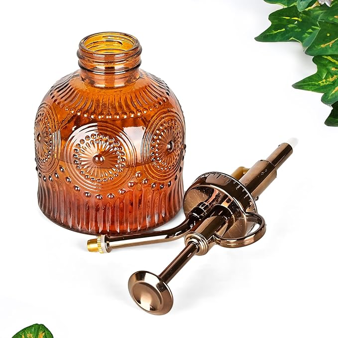 Glass Plant Mister Spray Bottle, 230ML Vintage Plant Spritzer, Succulent Watering Bottle Glass with Top Pump, Small Plants Sprayer Watering Can for Indoor Outdoor House - Brown