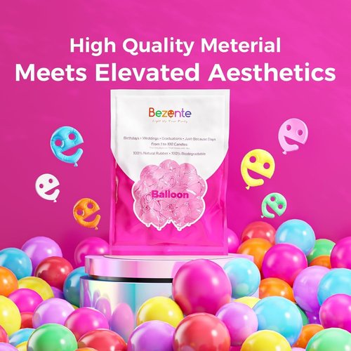 Bezente 100 Pack Rainbow Latex Balloons - 12 Inch Bright Color Helium Balloons for Parties