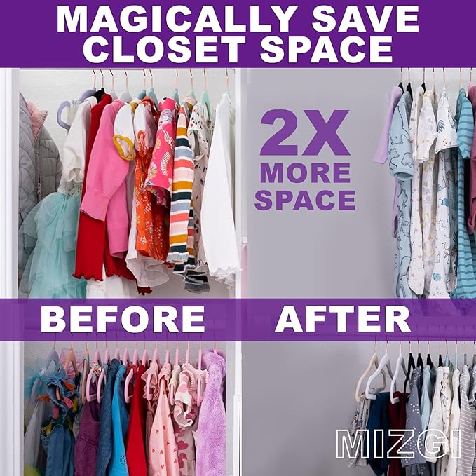 MIZGI Kids Velvet Hangers,Non-Slip Big Kids Hangers,14 Inch Hangers for Youth,Teen Clothes,Pack of 50
