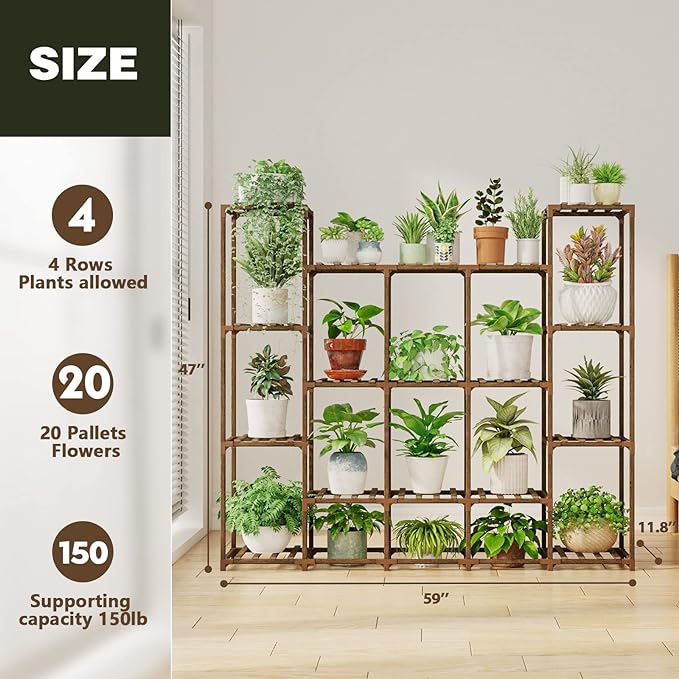 Bamworld Large Plant Shelf Indoor Plant Shelf Outdoor Tall Wood Plant Holder for Living Room Multiple Plants Patio Balcony Garden 17 Pots