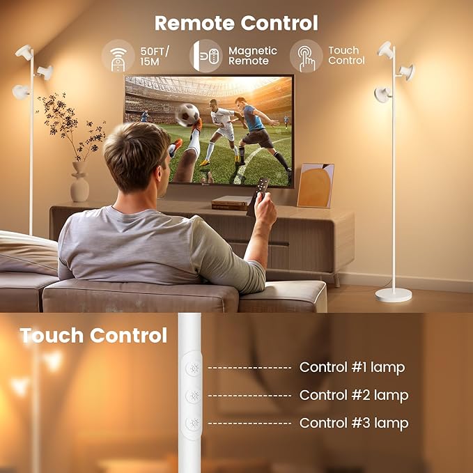 SIBRILLE 36W LED Tree Floor Lamp, Modern Dimmable Standing Lamp with Remote & Touch Control, 4 Color Temperatures, 3 Rotatable LED Light Floor Lamps for Living Room, Bedroom, Office