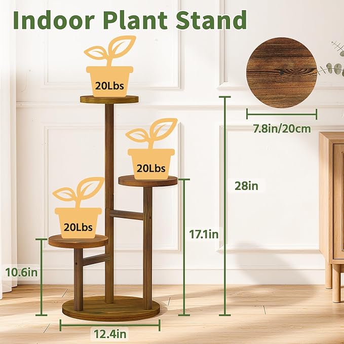 LASZOLA 3 Tiered Wood Plant Stand Indoor Corner, Flower Holder Rack Tall for Multiple Plants, Rustic Planter Shelf Display for Patio Garden Balcony Living Room