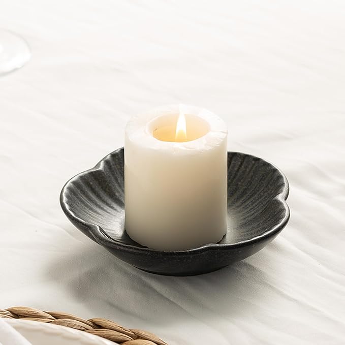 BEUNAIZER Ceramic Pillar Candle Holder Plates, Decorative Candlestick Holder, Tea Light Incense Santo Palo Holders, for Dinning, Party, Wedding, Birthday, Anniversary Decorations, 1pack (Black)